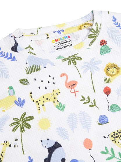 CHILINS Kids Pure Cotton Printed T-Shirt & Shorts Set | Jungle Animal Print Co-Ord Set