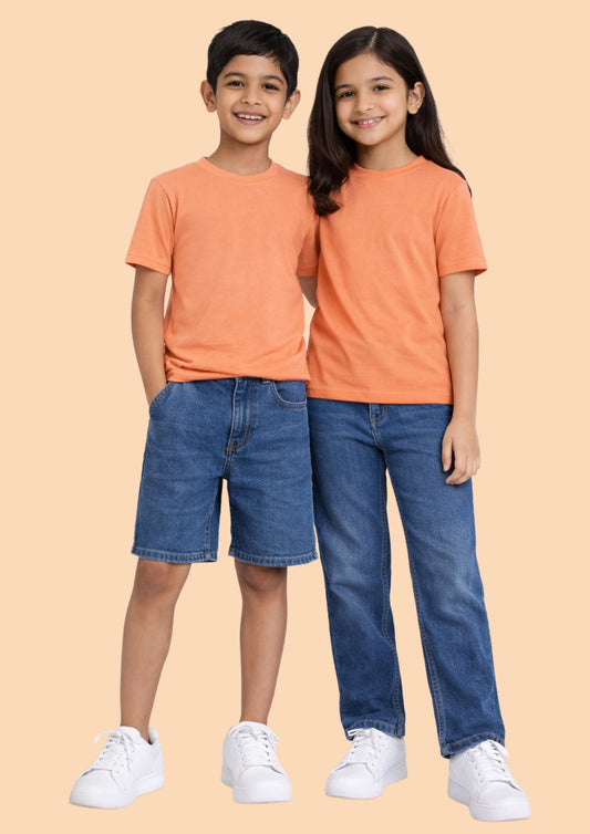 CHILINS Kids’ Peach Orange Cotton T‑Shirt – Soft Crew‑Neck Everyday Wear