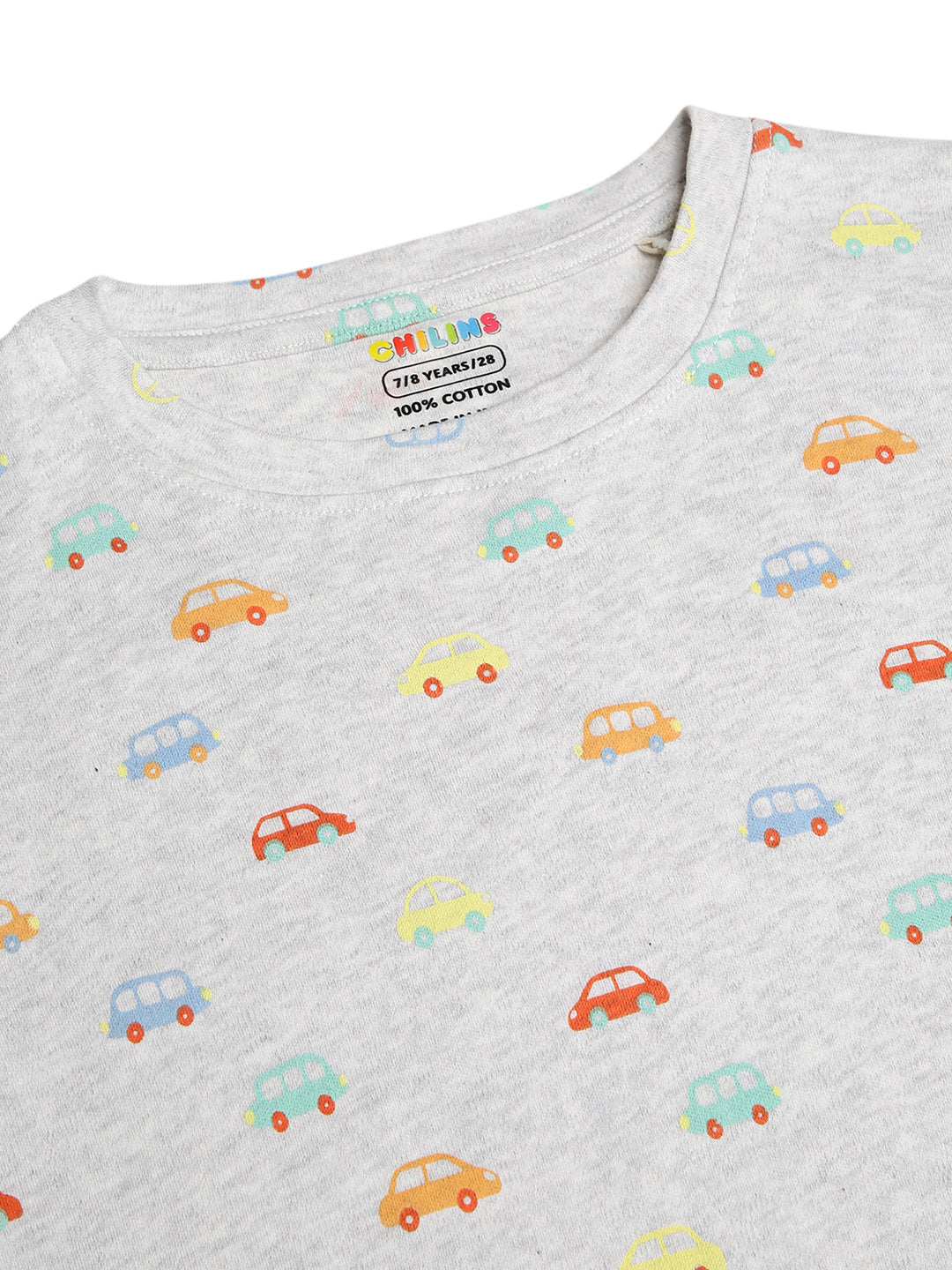 CHILINS Kids Pure Cotton Printed T-Shirt & Shorts Set | Car Print Co-Ord Set