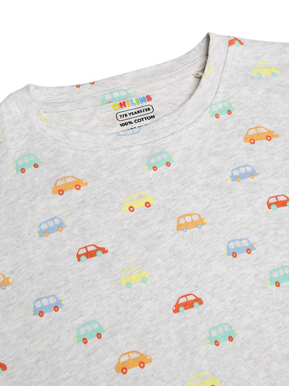 CHILINS Kids Pure Cotton Printed T-Shirt & Shorts Set | Car Print Co-Ord Set