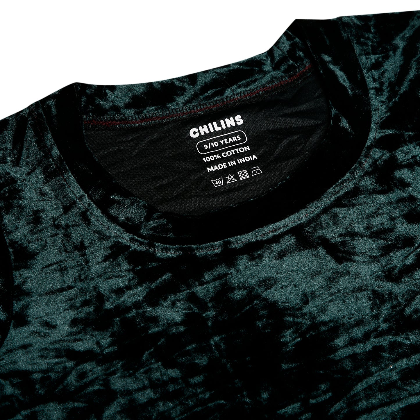 CHILINS Girls Velvet Top | Dark Green Short Sleeve Party Wear Top