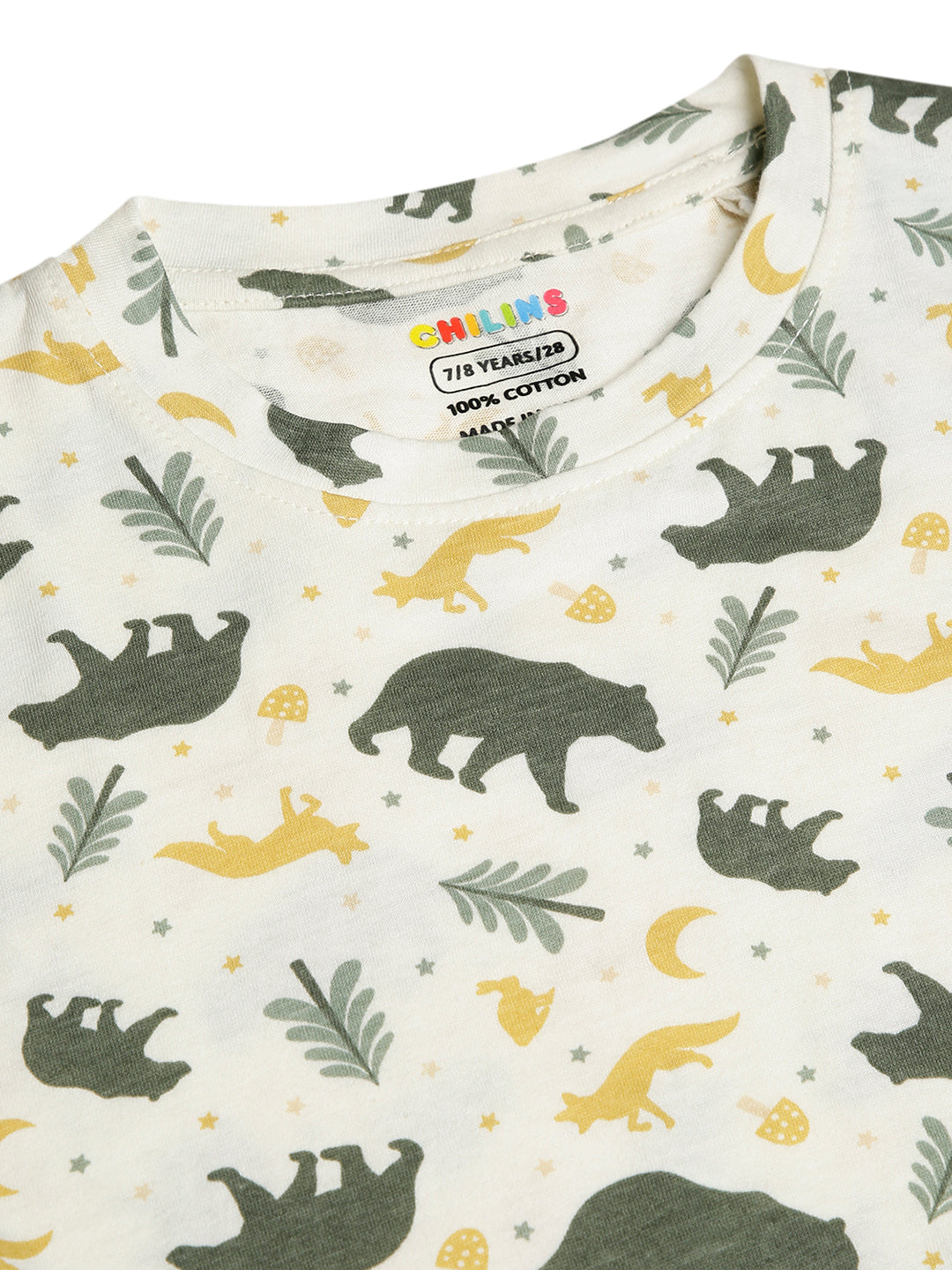 CHILINS Kids Pure Cotton Printed T-Shirt & Pyjama Set | Forest Animal Print Nightwear
