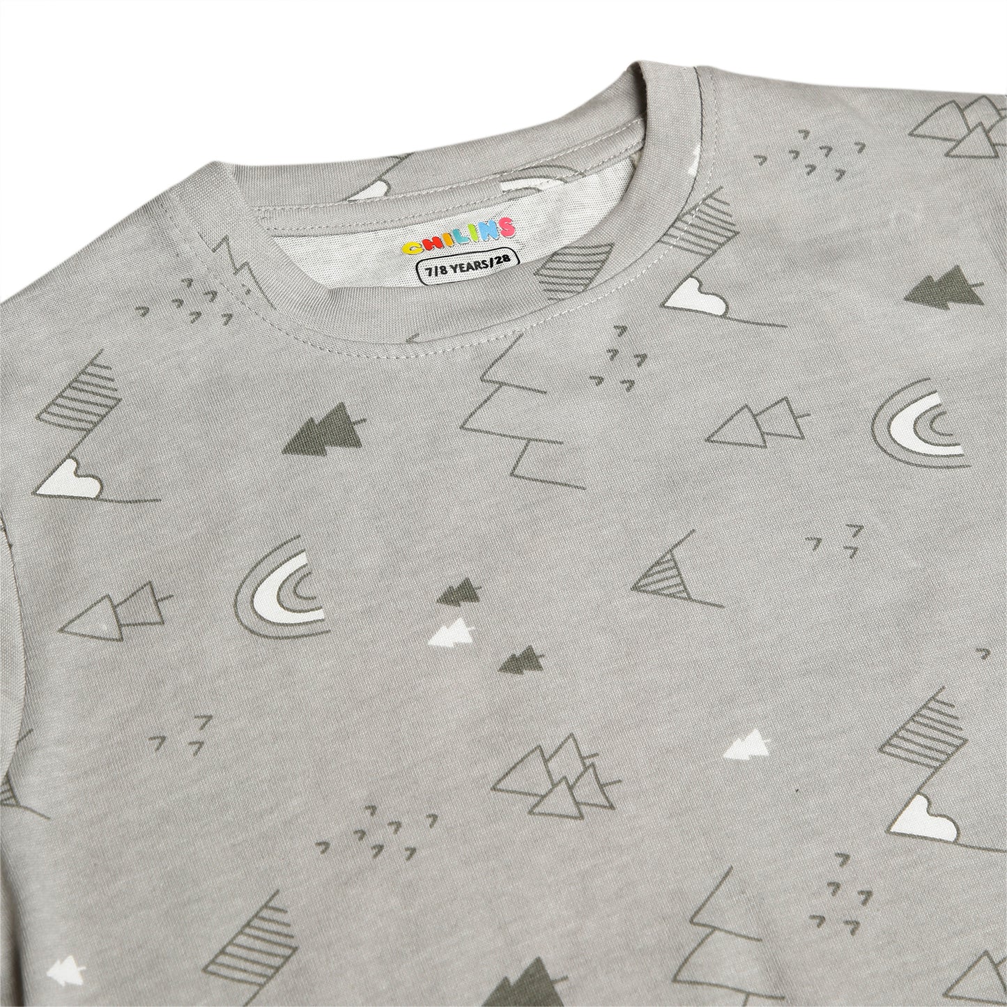 CHILINS Kids Pure Cotton T-Shirt & Pyjama Set | Grey Printed Nightwear Set