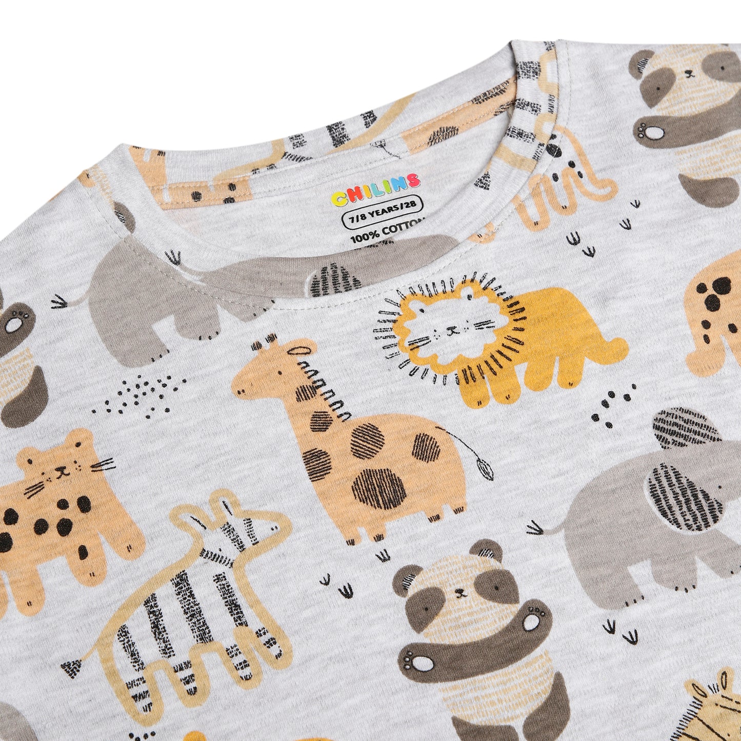 CHILINS Kids Pure Cotton Printed T-Shirt & Pyjama Set | Animal Print Nightwear Set