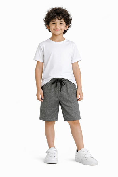 CHILINS Kids Dry Fit Sports Shorts | Grey Activewear Shorts with Drawstring