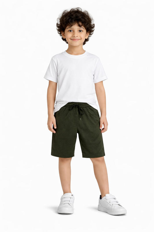 CHILINS Kids Dry Fit Sports Shorts | Dark green Activewear Shorts with Drawstring