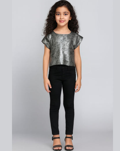 CHILINS Girls Metallic Silver Top | Stylish Party Wear Top for Kids