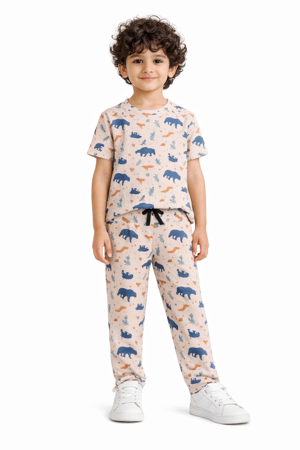 CHILINS Kids Pure Cotton Printed T-Shirt & Pyjama Set | Bear Print Nightwear Set