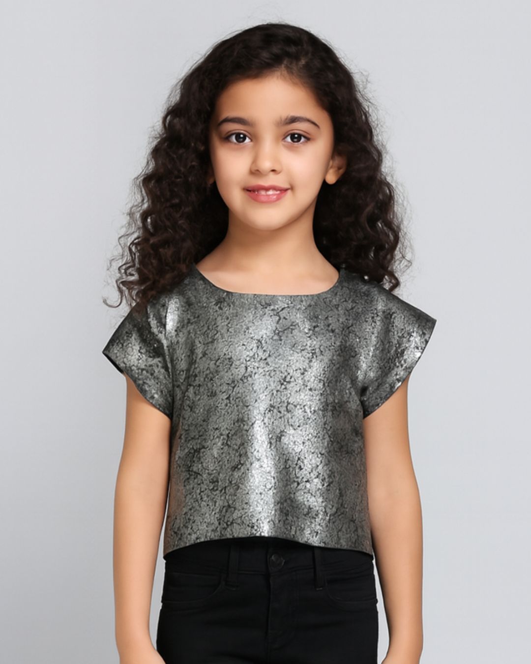 CHILINS Girls Metallic Silver Top | Stylish Party Wear Top for Kids