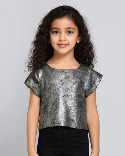 CHILINS Girls Metallic Silver Top | Stylish Party Wear Top for Kids