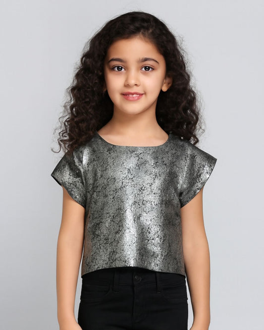 CHILINS Girls Metallic Silver Top | Stylish Party Wear Top for Kids
