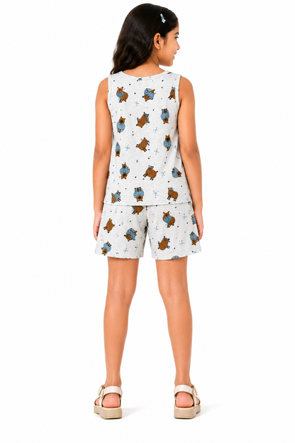 CHILINS Girls Printed Sleeveless Top & Shorts Co-Ord Set
