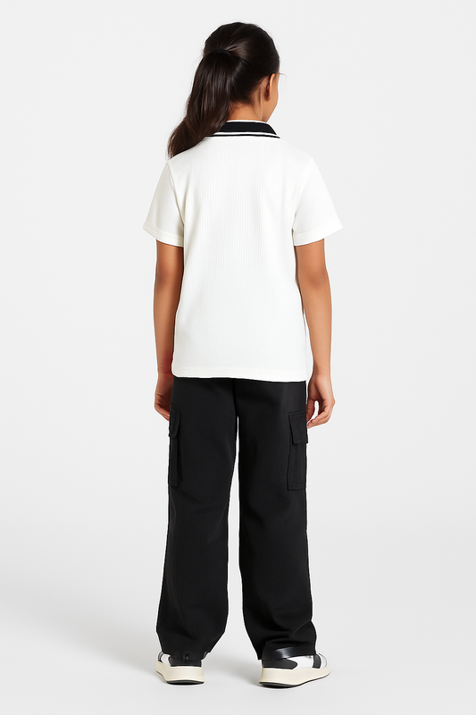 Girls Cotton Solid Collared Polo T-shirt