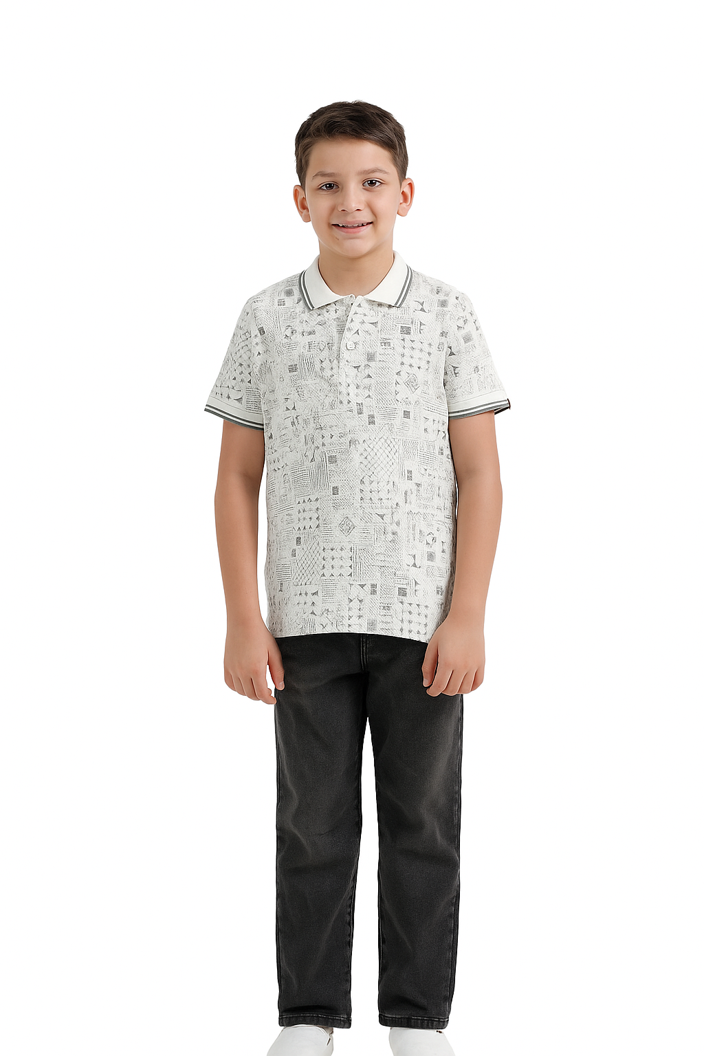 Boys Cotton Printed Collared Polo T-shirt