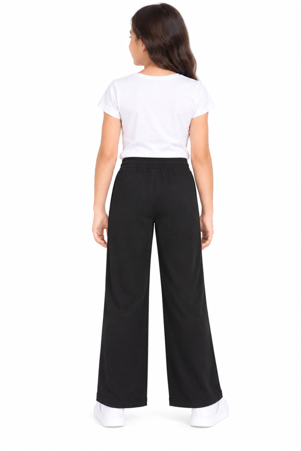 CHILINS Girls Black Wide Leg Palazzo Pants | Elasticated Drawstring Waist | Side Pockets | Full Length | Regular Fit