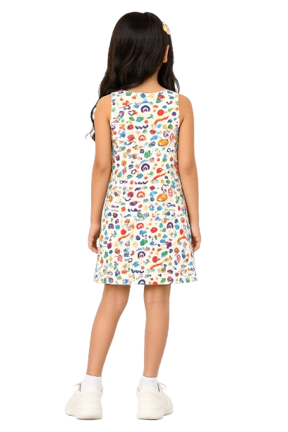CHILINS Girls Printed Sleeveless Dress | Colorful A-Line Casual Dress