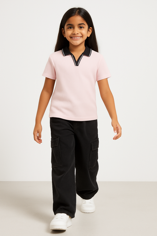 Girls Cotton Solid Collared Polo T-shirt