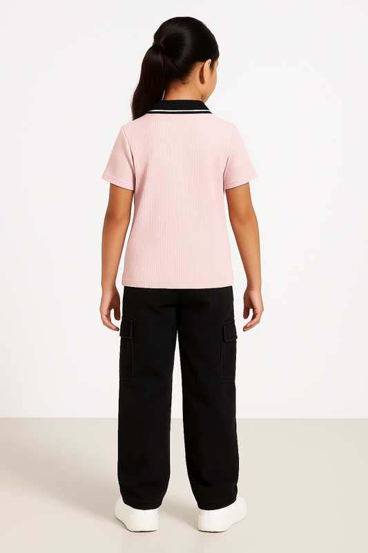 Girls Cotton Solid Collared Polo T-shirt