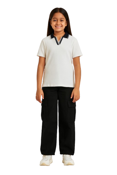 Girls Cotton Solid Collared Polo T-shirt