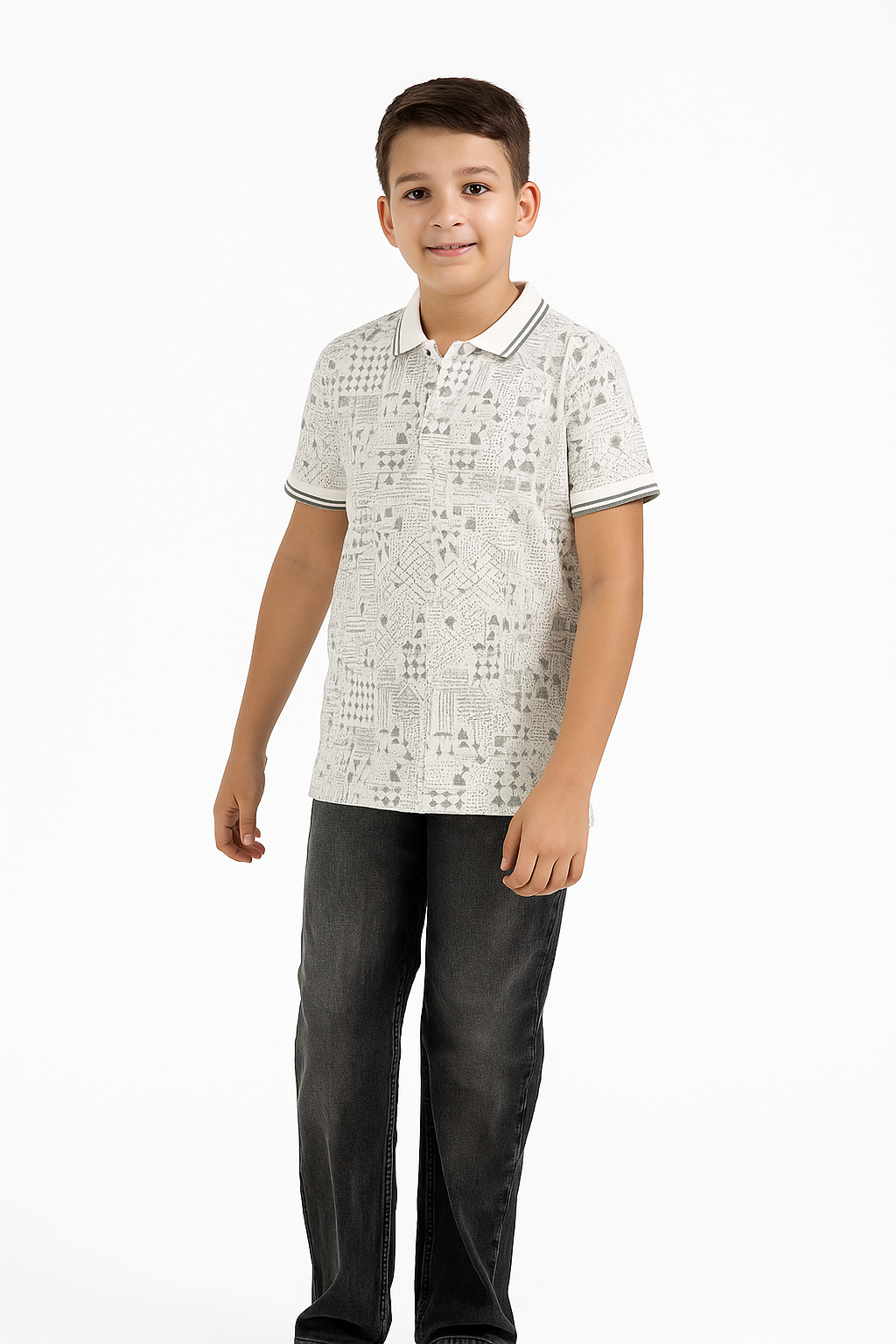 Boys Cotton Printed Collared Polo T-shirt