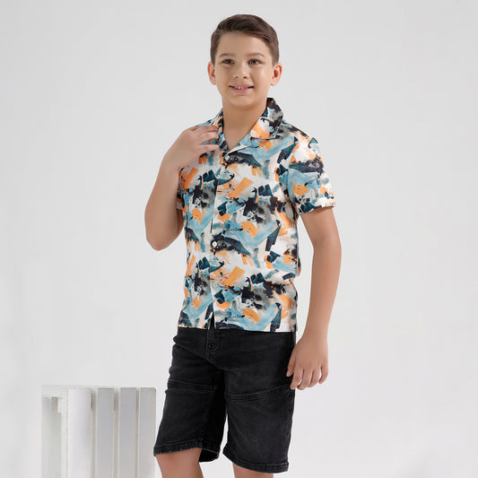 Boys Beach Resort Regular Fit Printed Shirt