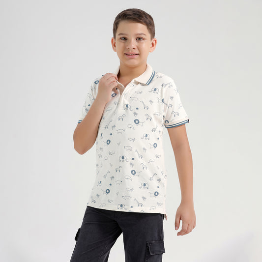 Boys Cotton Printed Collared Polo Tshirt