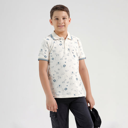 Boys Cotton Printed Collared Polo Tshirt
