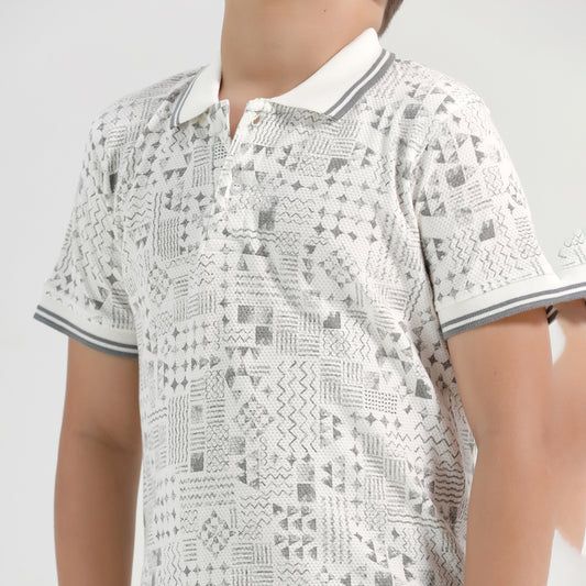 Boys Cotton Printed Collared Polo T-shirt