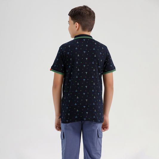 Boys Cotton Printed Collared Polo Tshirt