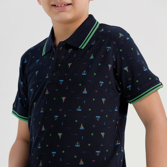 Boys Cotton Printed Collared Polo Tshirt