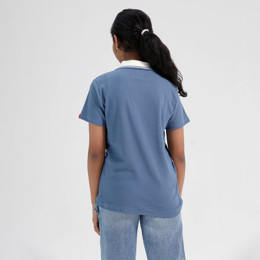 Girls Cotton Solid Collared Polo T-shirt