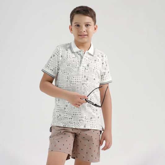 Boys Cotton Printed Collared Polo T-shirt