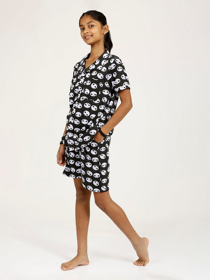 CHILINS Girls Pure Cotton Shirt & Shorts Night Dress Aliens Print– Comfortable Sleepwear Set