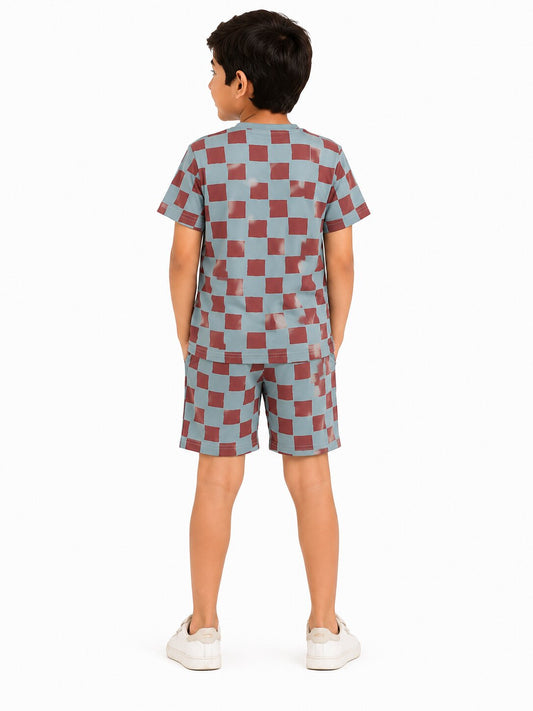CHILINS Boys Blue Printed T-Shirt & Shorts Co-Ord Set