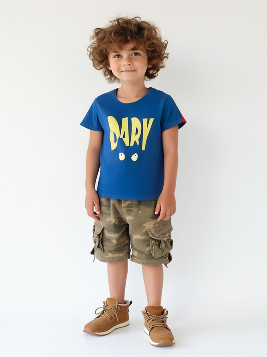 Round Neck Printed Super Combed Cotton T-shirt, Color- Blue