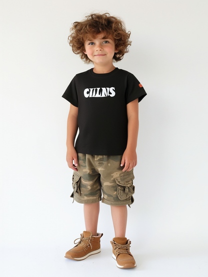 Round Neck Printed Cotton Tshirt, Color- Black