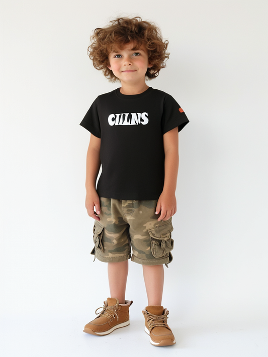 Round Neck Printed Cotton Tshirt, Color- Black