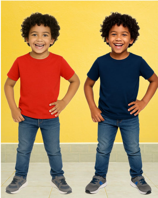 Kids Round Neck T-Shirt Half Sleeves 100% Cotton Plain Solid Color Tshirt