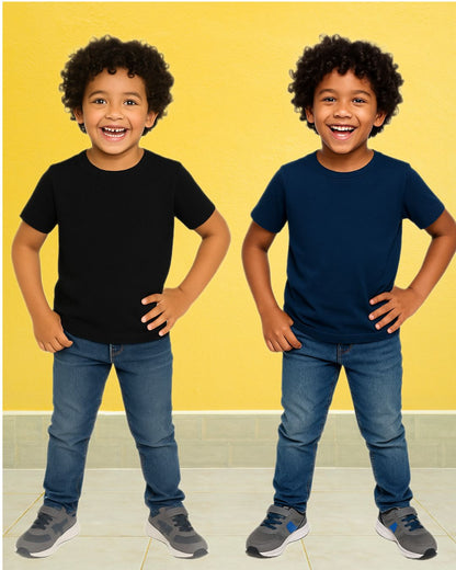 Kids Round Neck T-Shirt Half Sleeves 100% Cotton Plain Solid Color Tshirt