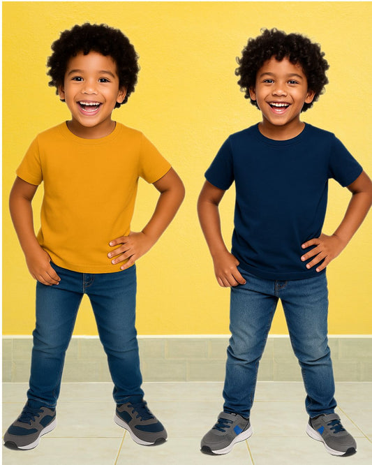 Kids Round Neck T-Shirt Half Sleeves 100% Cotton Plain Solid Color Tshirt