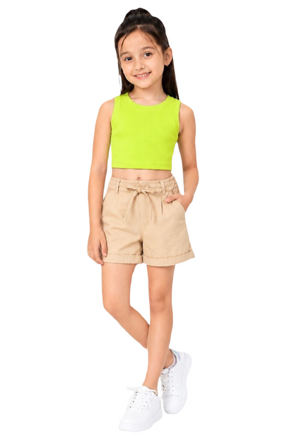 CHILINS Girls Neon Green Ribbed Sleeveless Crop Top
