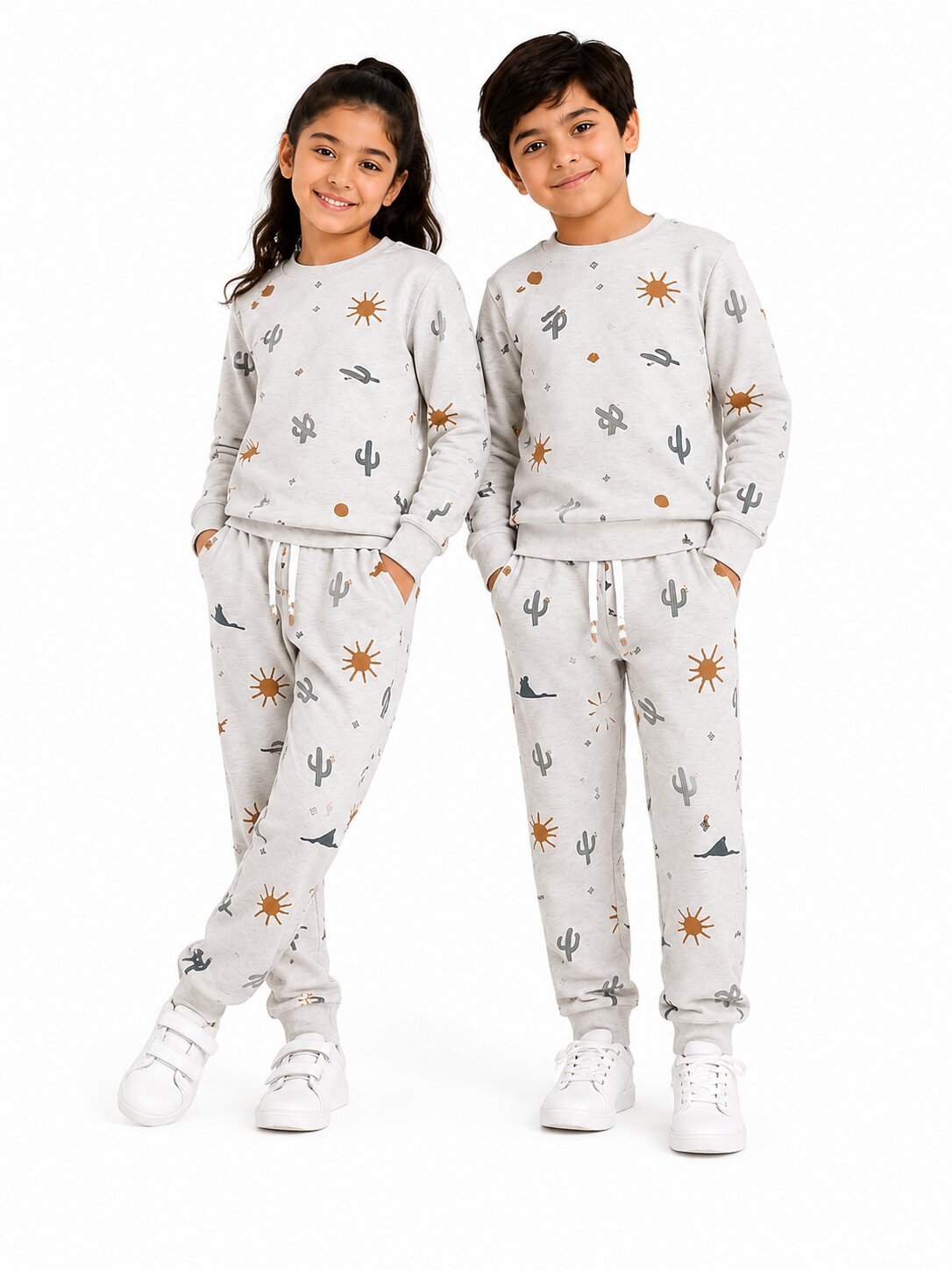 CHILINS Boys & Girls Off White Printed Co-Ord Set