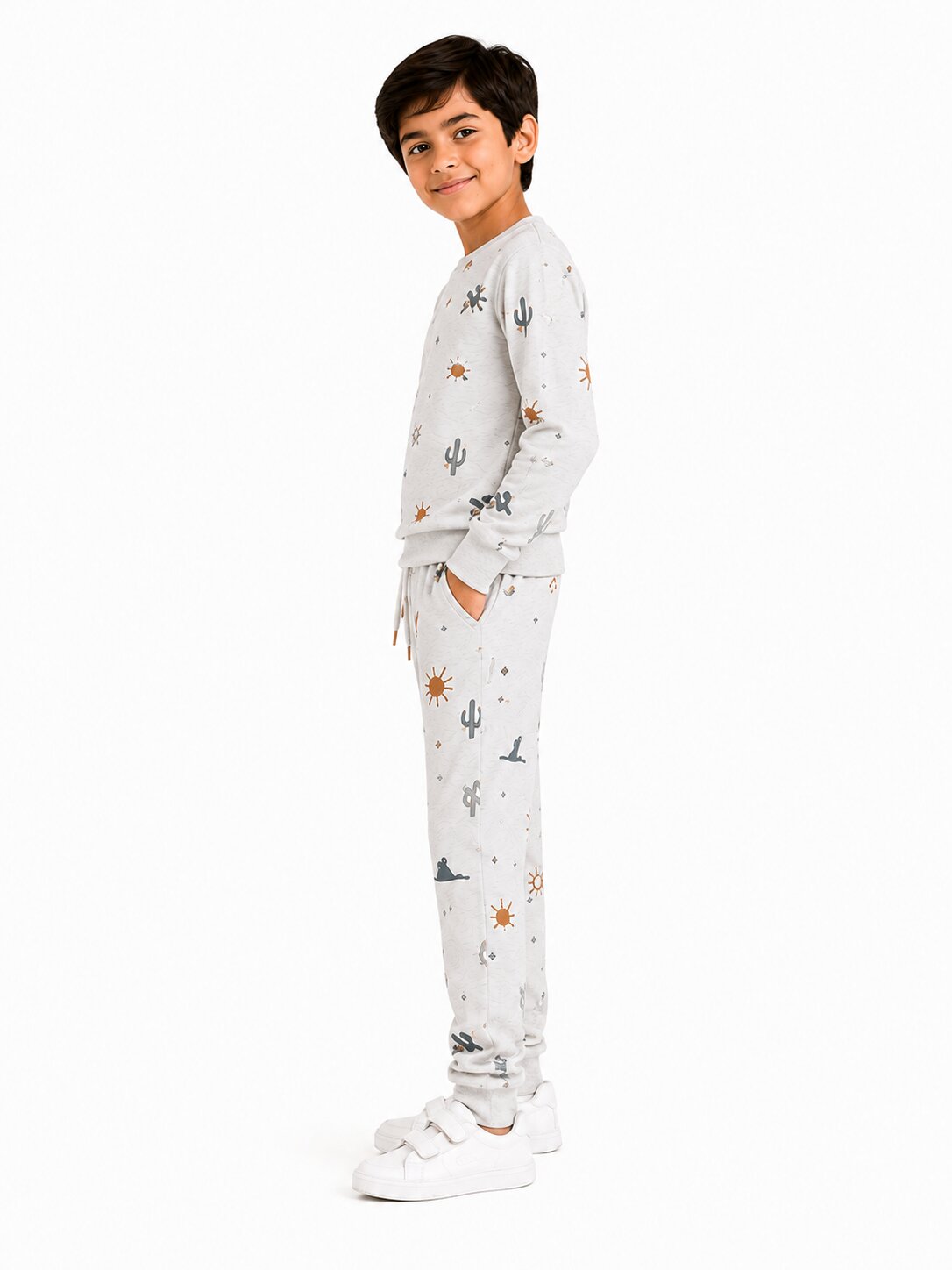 CHILINS Boys & Girls Off White Printed Co-Ord Set