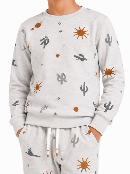 CHILINS Boys & Girls Off White Printed Co-Ord Set