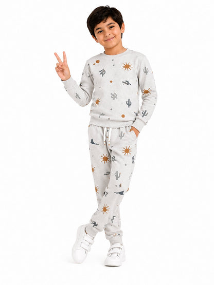 CHILINS Boys & Girls Off White Printed Co-Ord Set